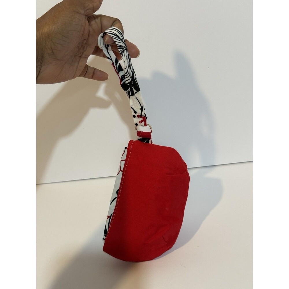 Handmade Red Wristlet Coin Purse Floral Lined Snap Closure Small Pouch - Picture 4 of 12